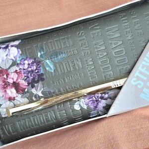 Steve Madden Floral Sage Green Logo Bar Embossed Clutch